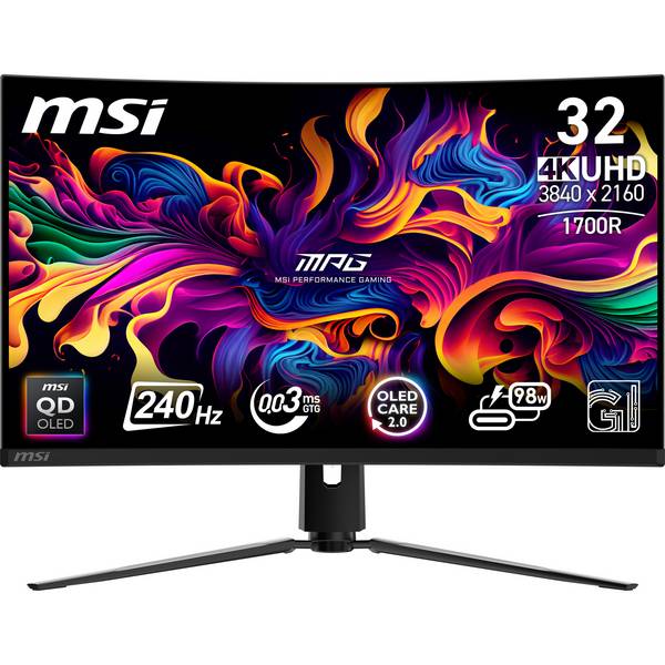 MSI MPG 321CURXDE QD-OLED, 80 cm (31.5"), 3840 x 2160 pixels, 4K Ultra HD, QD-OLED, 0,05 ms, Noir