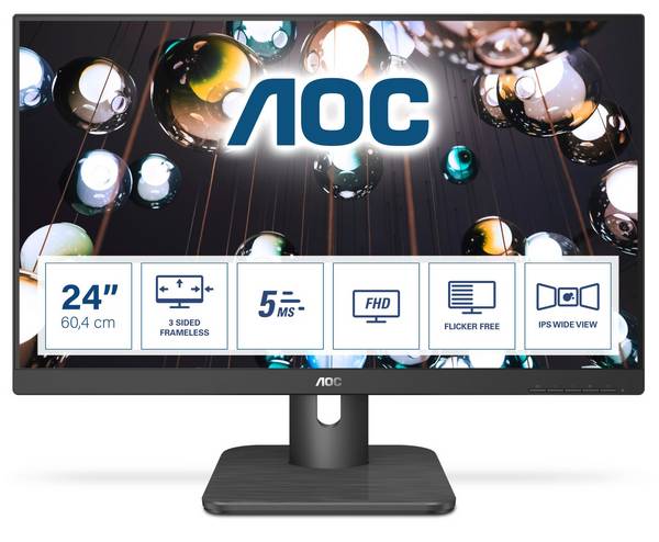 AOC E1 24E1Q, 60,5 cm (23.8"), 1920 x 1080 pixels, Full HD, LED, 5 ms, Noir