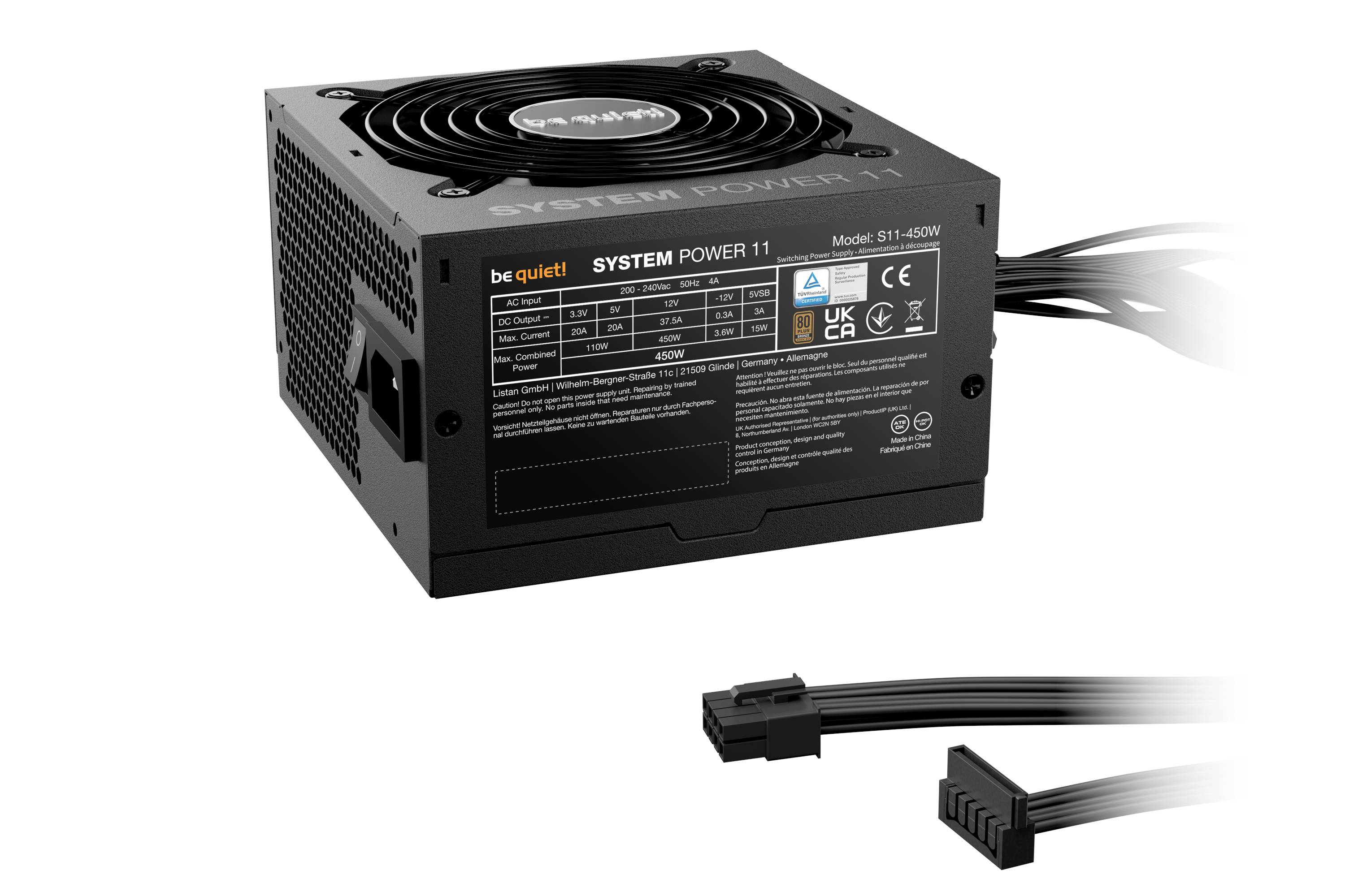 be quiet! SYSTEM POWER 11 450 W - 80 Plus Bronze | Alimentation ATX 3.1, 450 W, 200 - 240 V, 50 Hz, 4 A, 110 W, 450 W-1