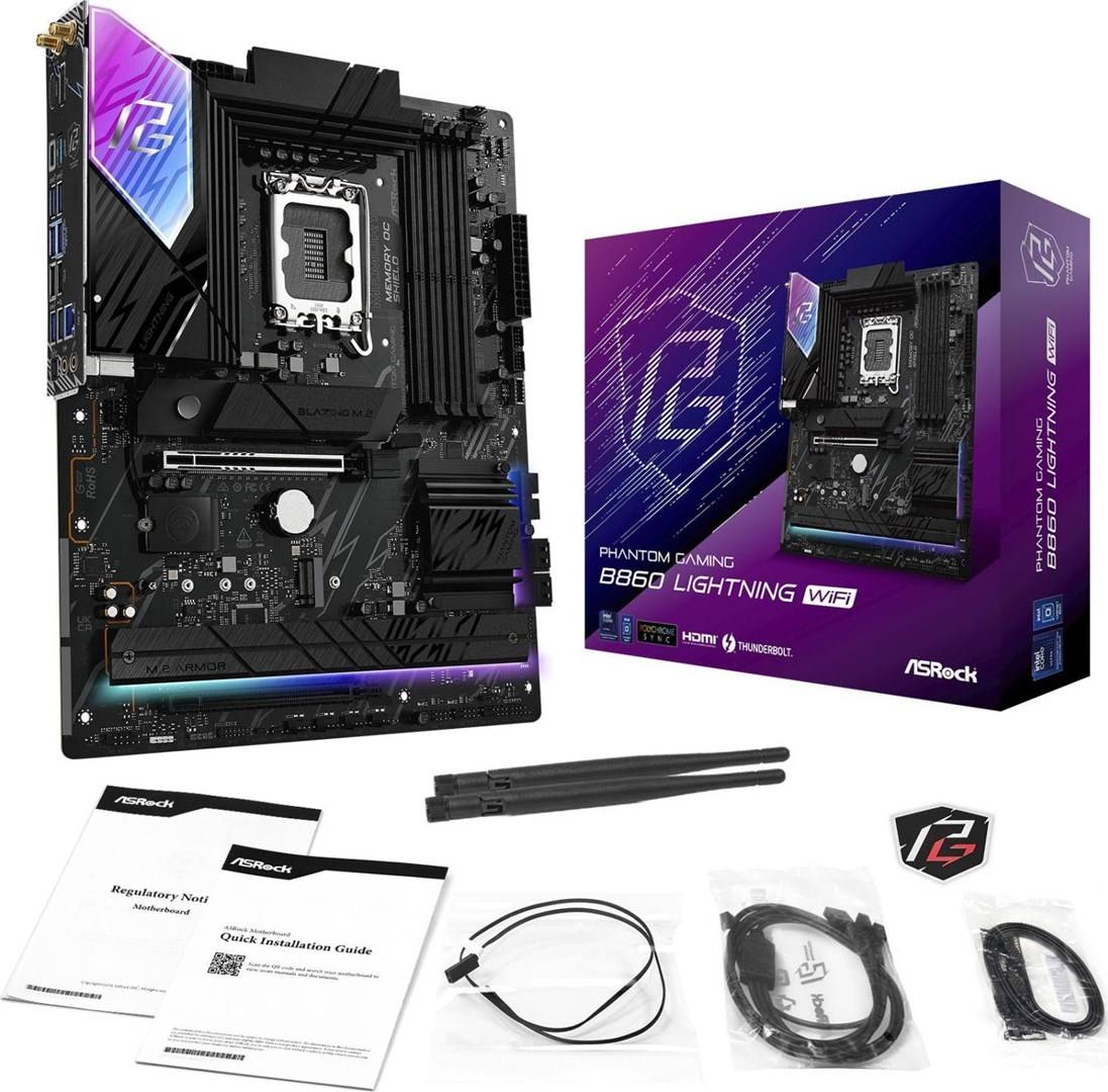 Asrock B860 Lightning WiFi, Intel, LGA 1851 (Socket V1), Intel Core Ultra (Series 2), DDR5-SDRAM, 256 Go, DIMM-5