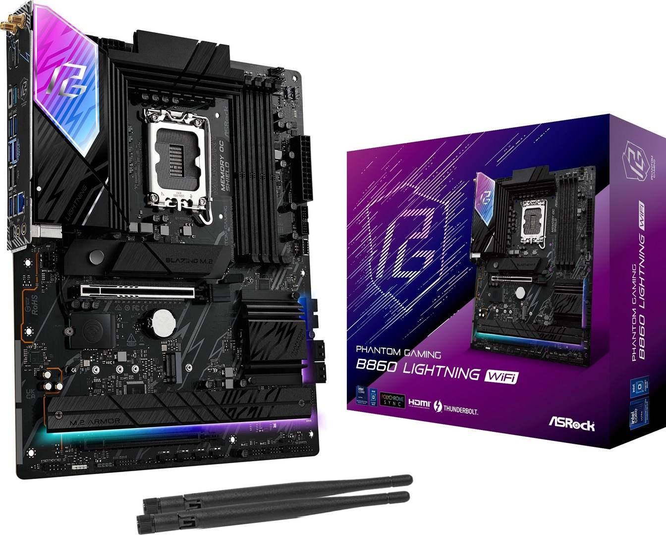 Asrock B860 Lightning WiFi, Intel, LGA 1851 (Socket V1), Intel Core Ultra (Series 2), DDR5-SDRAM, 256 Go, DIMM-0
