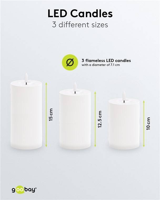 Goobay Lot de 3 bougies LED "Outdoor" - Eclairage LED avec télécommande, pour usage intérieur et extérieur (IP44),...-2