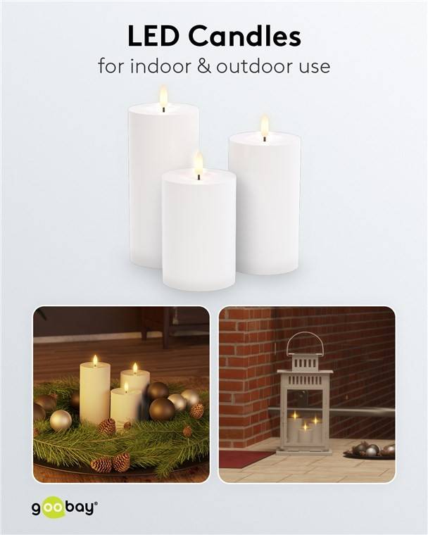 Goobay Lot de 3 bougies LED "Outdoor" - Eclairage LED avec télécommande, pour usage intérieur et extérieur (IP44),...-3