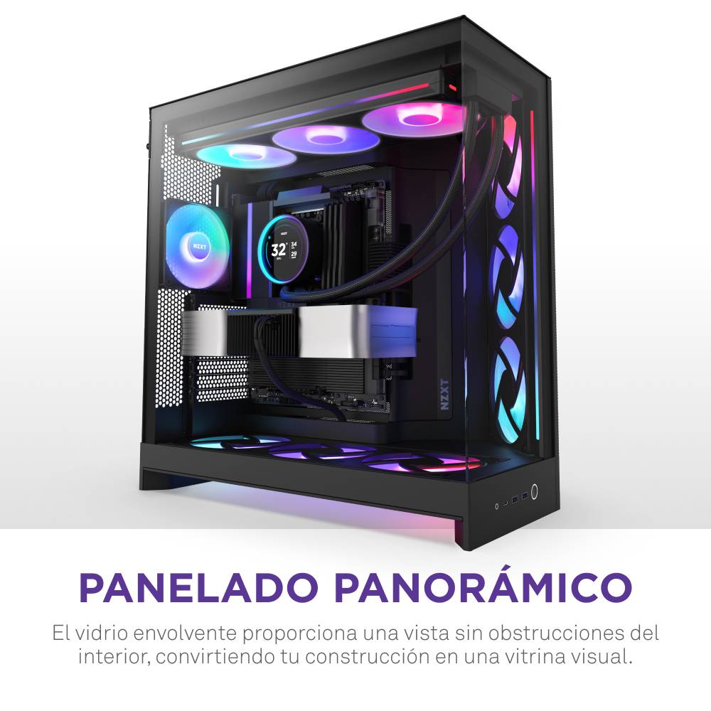 NZXT H9 Flow RGB, Midi Tower, PC, Noir, ATX, EATX, micro ATX, Mini-ITX, Mesh, SGCC, Verre trempé, 16,5 cm-1