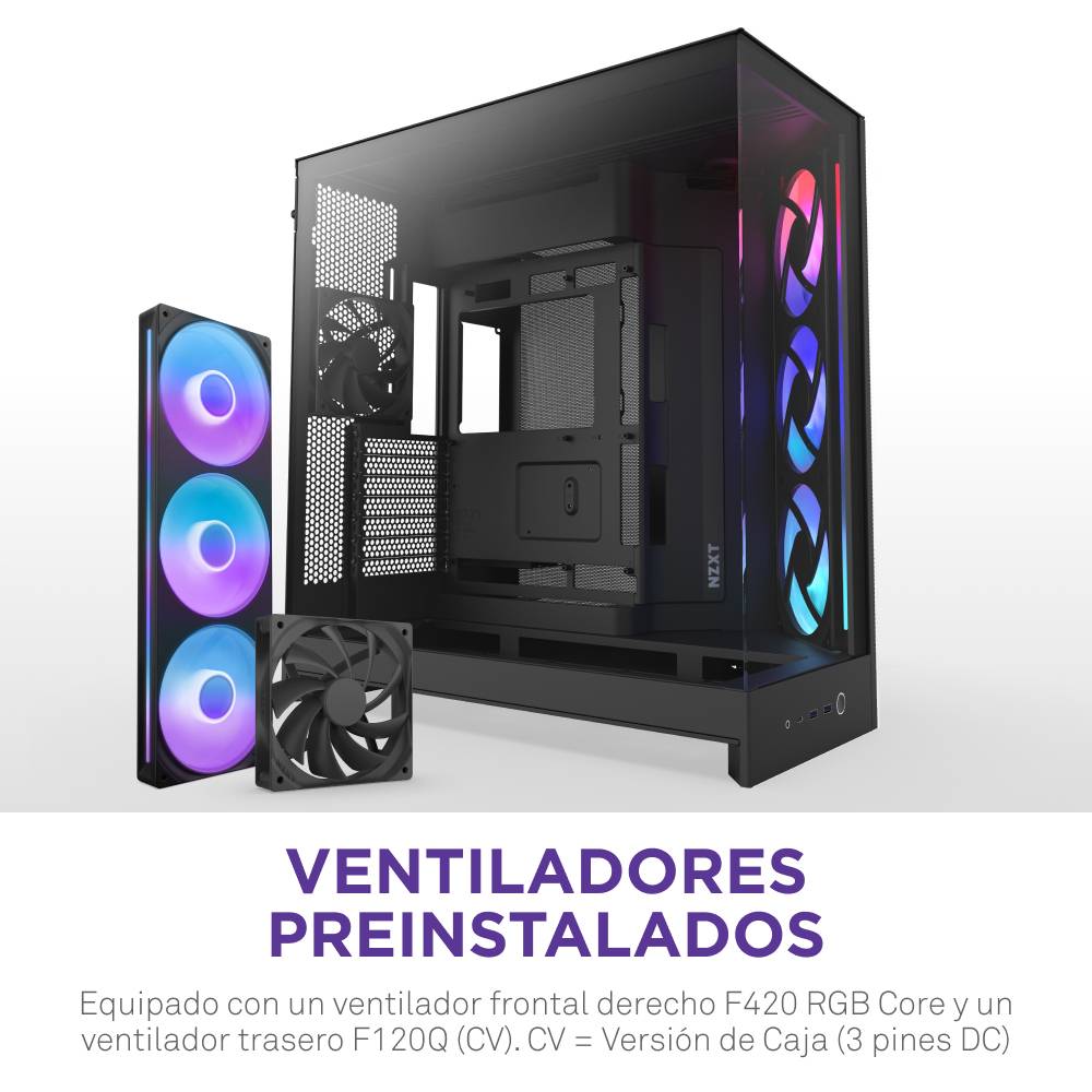NZXT H9 Flow RGB, Midi Tower, PC, Noir, ATX, EATX, micro ATX, Mini-ITX, Mesh, SGCC, Verre trempé, 16,5 cm-4