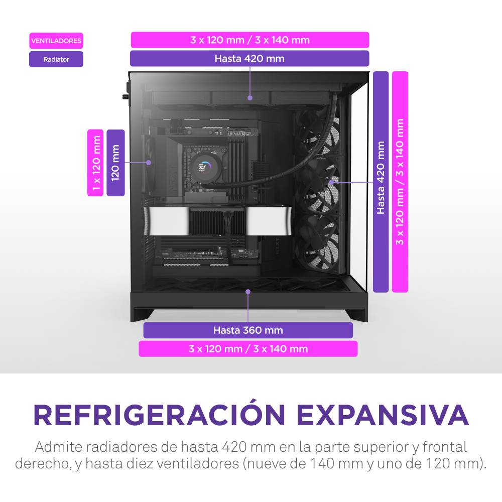 NZXT H9 Flow, Midi Tower, PC, Noir, ATX, EATX, micro ATX, Mini-ITX, Mesh, SGCC, Verre trempé, 16,5 cm-4