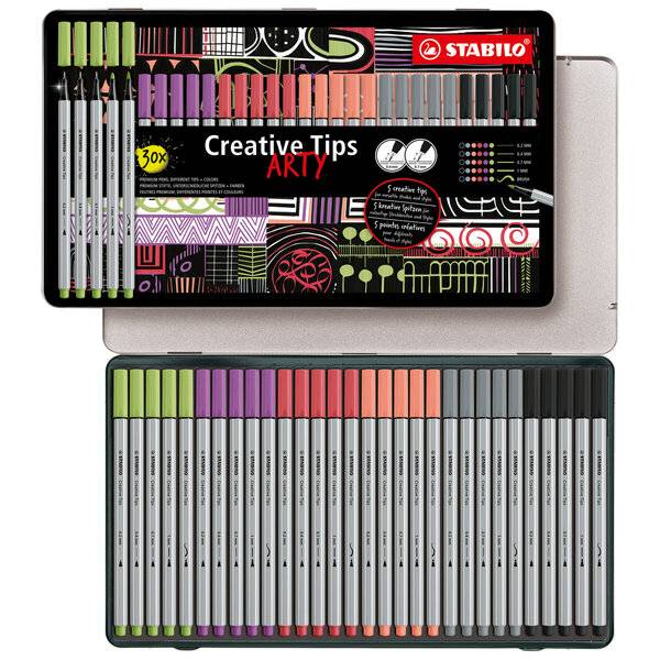 Feutre Stabilo Creative Tips couleurs pastel assorties - Boite métal de 30-1