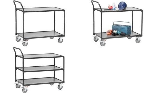 Servante 300 kg, 2 plateaux avec barres de poussée - 850 x 500 mm, Gris anthracite RA-2