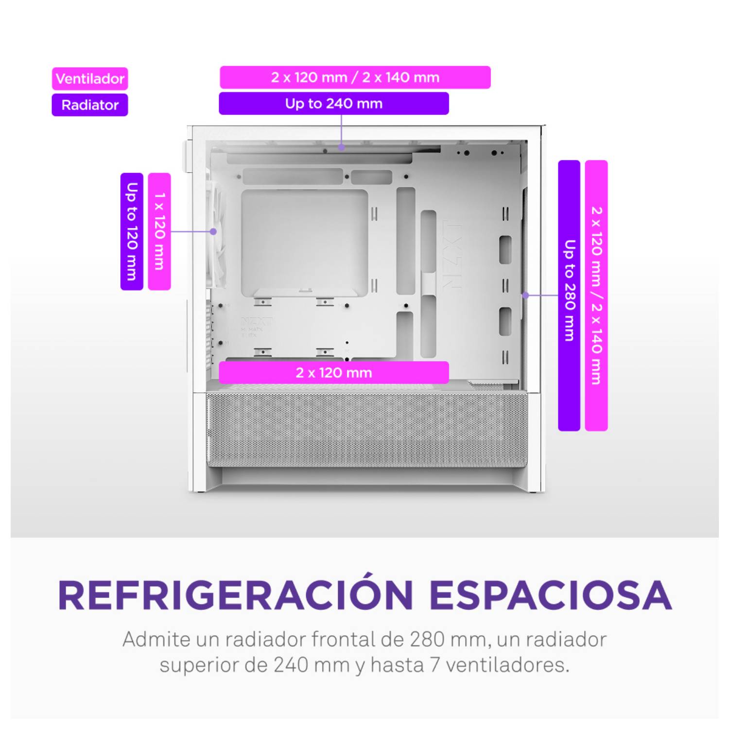 NZXT H9 H3 Flow, Midi Tower, PC, Blanc, micro ATX, Mini-ITX, Mesh, SGCC, Verre trempé, 17 cm-0
