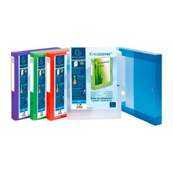 Chemise box translucide plastique personnalisable Exacompta Kreacover dos 4 cm - Coloris assortis - Lot de 5