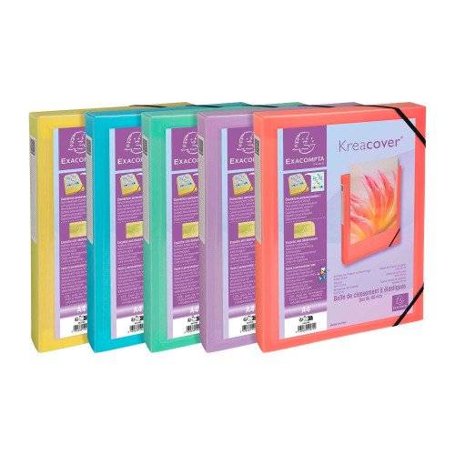 Chemise box plastique personnalisable Exacompta KREACOVER - dos de 4 cm coloris assortis pastel - Lot de 5-0