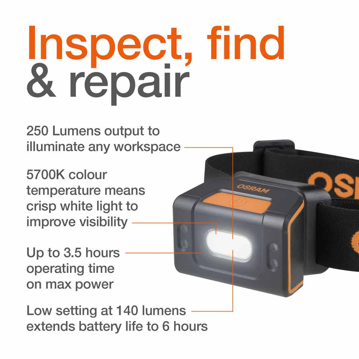 Lampe d'inspection Frontale LEDinspect HEADTORCH250 Osram LEDIL404-4