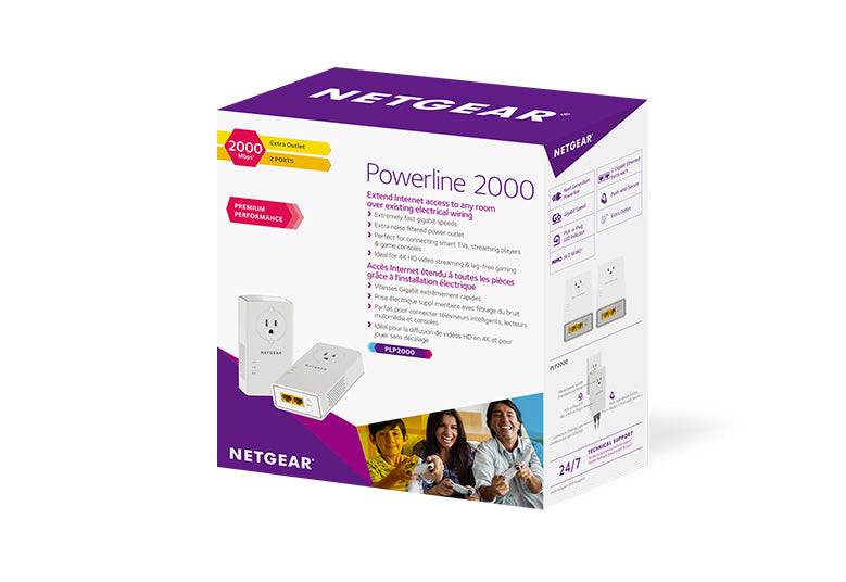 NETGEAR PLP2000-100FRS, 2000 Mbit/s, IEEE 1901, IEEE 802.3, Gigabit Ethernet, 10,100,1000 Mbit/s, HomePlug AV2, Multi Us-1