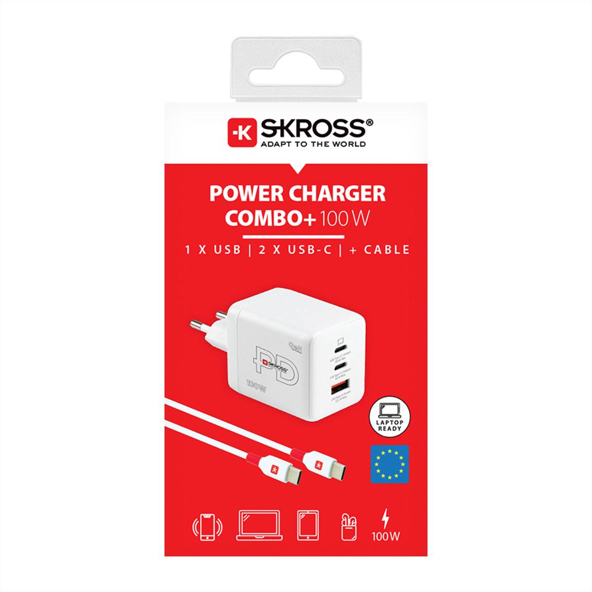 Skross Power Charger Combo+, 2x USB-C, 1x USB-A, GaN, 100W-1