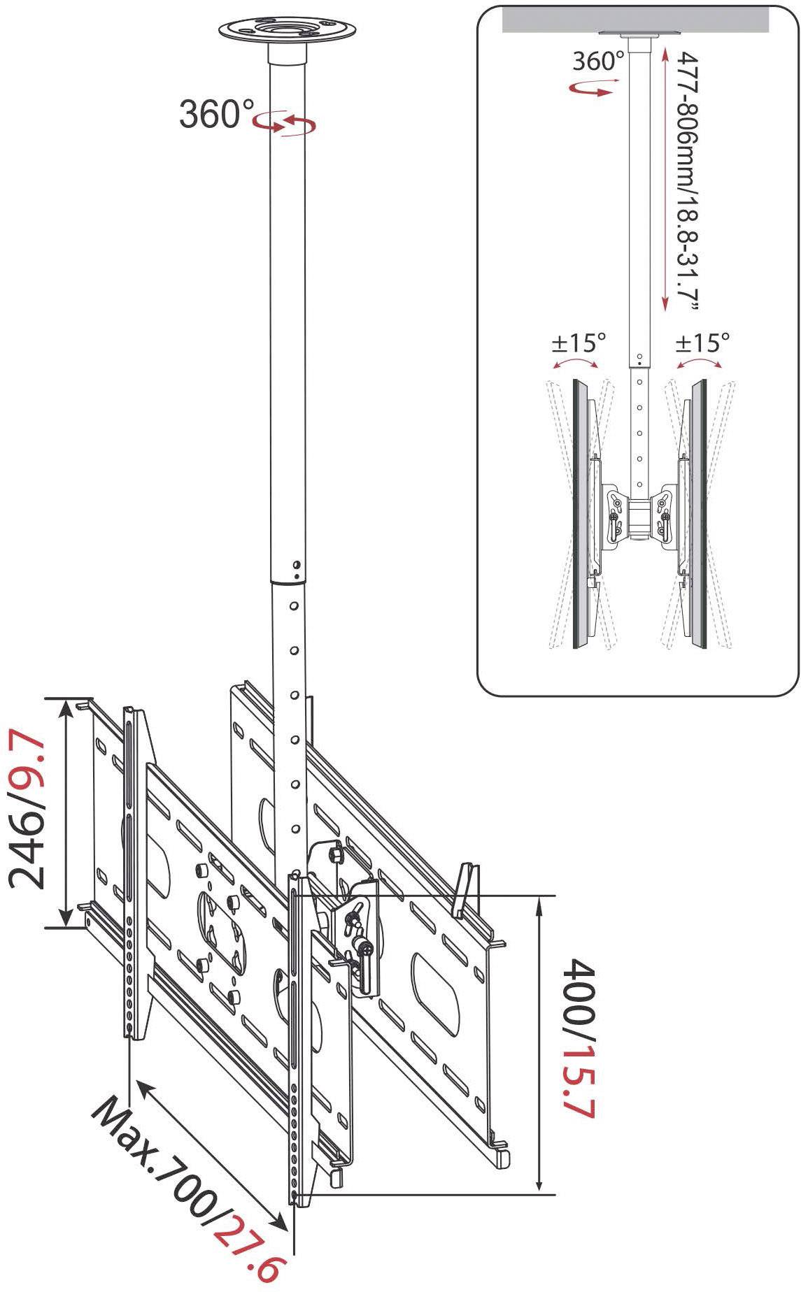 My Wall HP 3 L Support TV pour plafond 94,0 cm (37") - 160,0 cm (63") inclinable, réglable en hauteur-2