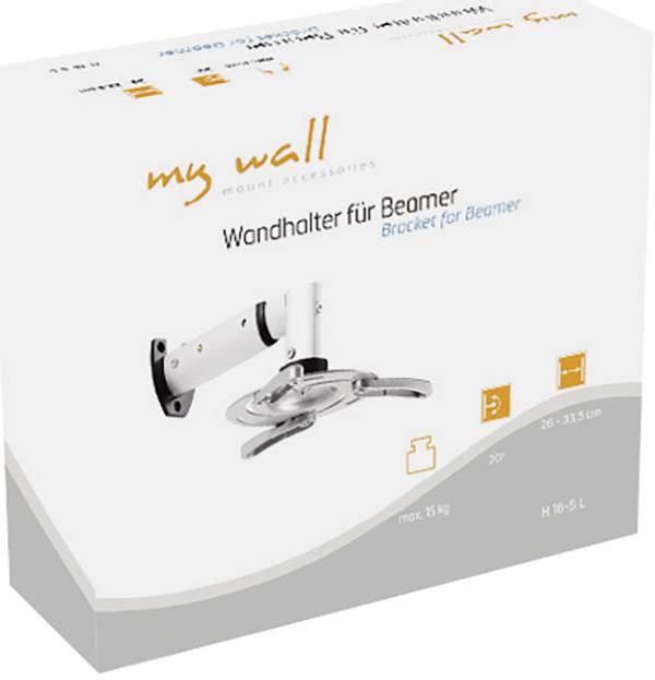 Emballage d'un support mural 'my wall' pour vidéoprojecteur, Blanc, avec bras articulé. Adapté aux vidéoprojecteurs jusqu'à 15 kg, hauteur 26-33,5 cm.