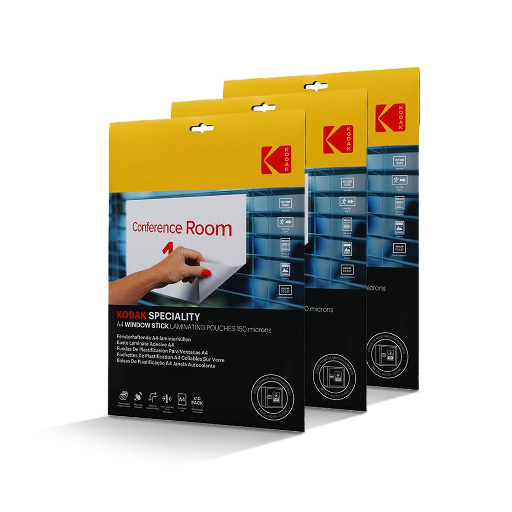 KODAK Pochettes de Plastification A4 Window Stick – Lot de 3 x 10 Feuilles (20 total), 150 Microns, Auto-adhésives, For-0