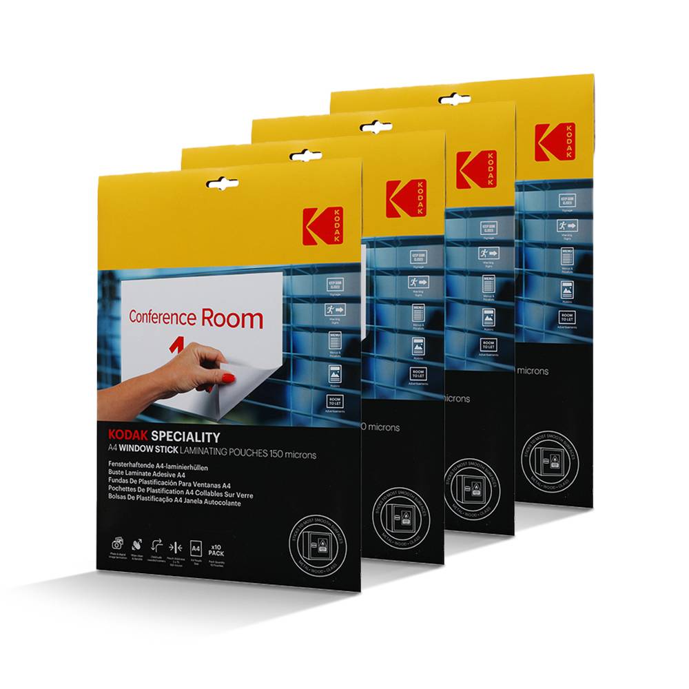 KODAK Pochettes de Plastification A4 Window Stick – Lot de 4 x 10 Feuilles (20 total), 150 Microns, Auto-adhésives, For-0