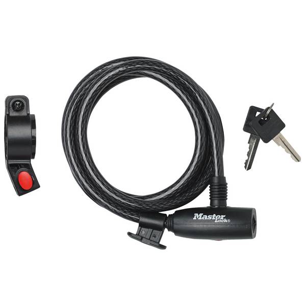 MASTER LOCK Cable Antivol Vélo [1,8 m Câble] [Clé] [Extérieur] [Support Fixation Vélo] 8232EURDPRO