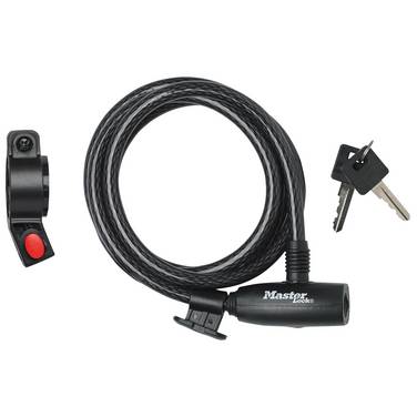 MASTER LOCK Cable Antivol Vélo [1,8 m Câble] [Clé] [Extérieur] [Support Fixation Vélo] 8232EURDPRO