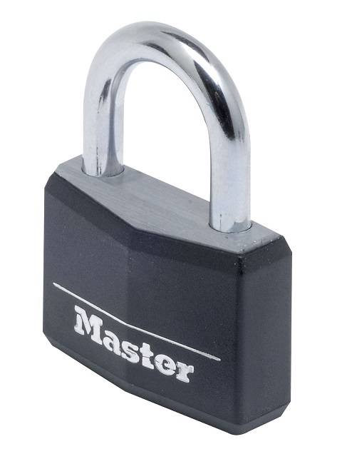 Master Lock 9140EURDBLK Cadenas à Clé en Aluminium Massif recouvert de Vinyle, noir, 4 x 5,9 x 1,3 cm-0