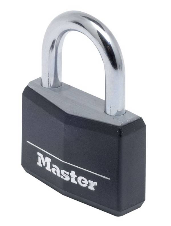 Master Lock 9140EURDBLK Cadenas à Clé en Aluminium Massif recouvert de Vinyle, noir, 4 x 5,9 x 1,3 cm