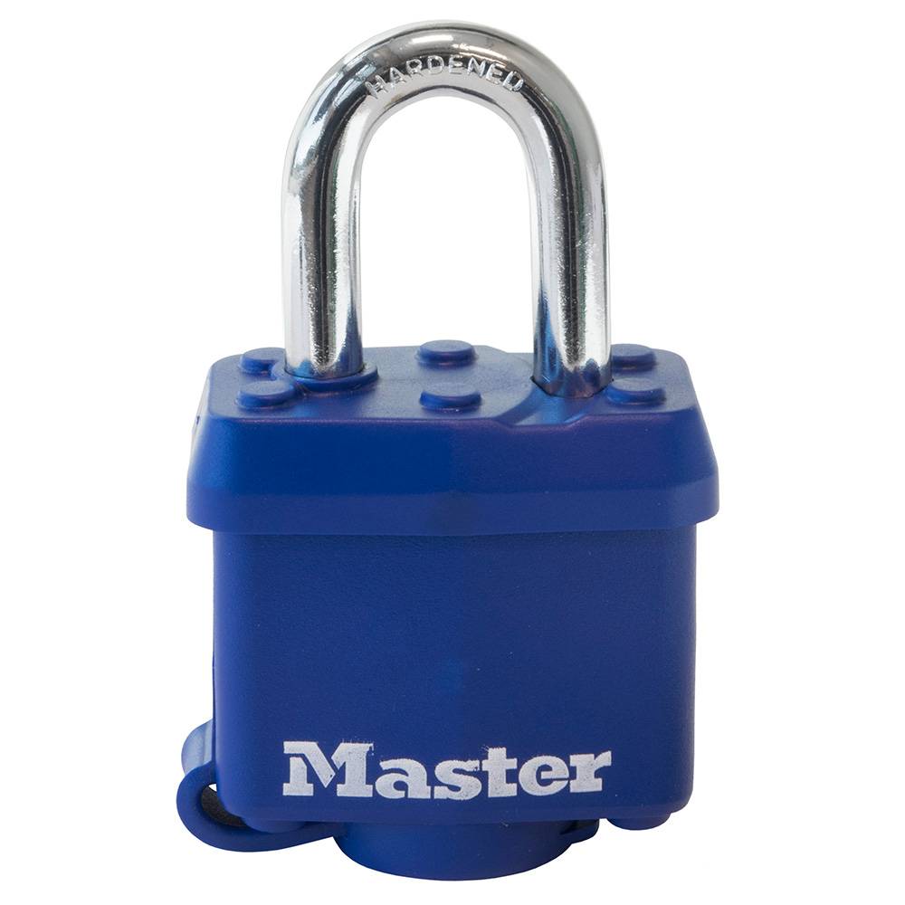 Master Lock 312EURD Cadenas en Acier Laminé à Clé et Protection Thermoplastique, Bleu, 7,3 x 4 x 2,5 cm-0