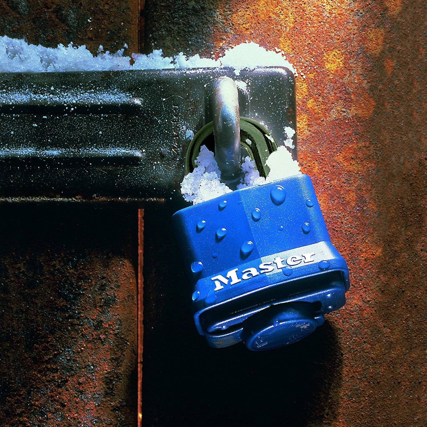 Master Lock 312EURD Cadenas en Acier Laminé à Clé et Protection Thermoplastique, Bleu, 7,3 x 4 x 2,5 cm-1