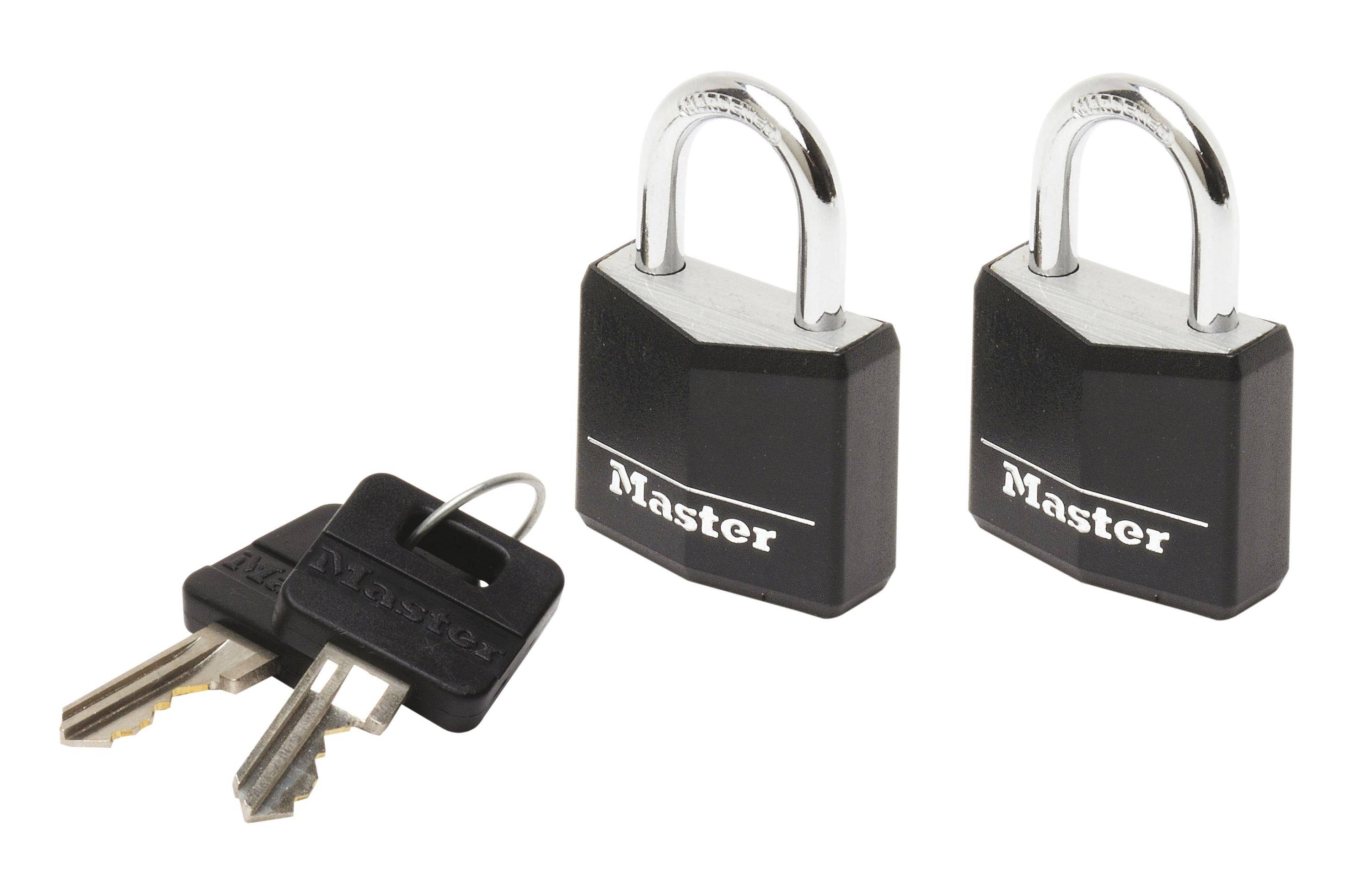 Master Lock 9120EURTBLK Lot de 2 Cadenas à Clé en Aluminium Massif recouvert de Vinyle, noir, 2 x 3,4 x 1,4 cm-0