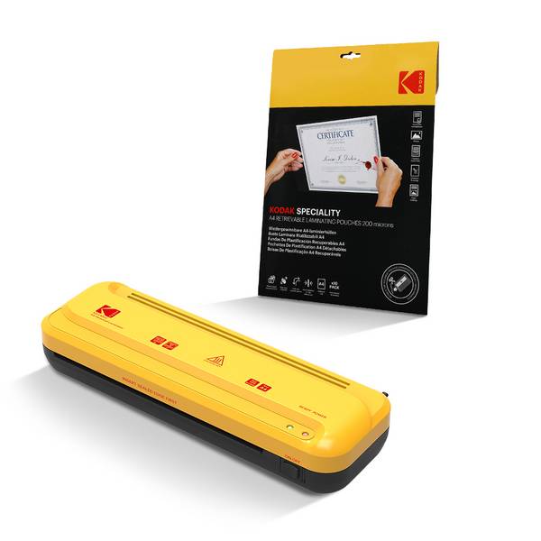 KODAK Plastifieuse A4 KD-LMVC + 10 Pochettes Réutilisables A4 200 Microns – 2 Rouleaux, 25cm/min, Chauffe 4-5 min – Pou