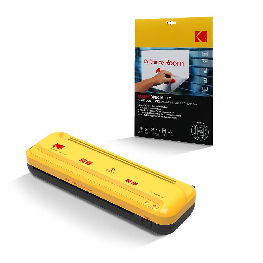 KODAK Plastifieuse A4 KD-LMVC + 10 Pochettes A4 150 Microns – 2 Rouleaux, 25cm/min, Chauffe 4-5 min – Pour documents, é-0