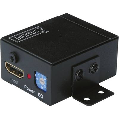 Amplificateur HDMI de marque 'Digitus' dans un boîtier noir avec entrée HDMI, indicateur LED de mise sous tension et potentiomètre d'égalisation. Adapté à l'amplification de signal.
