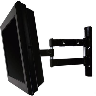 Un écran noir est fixé à un support mural orientable qui peut être ajusté dans différentes directions.