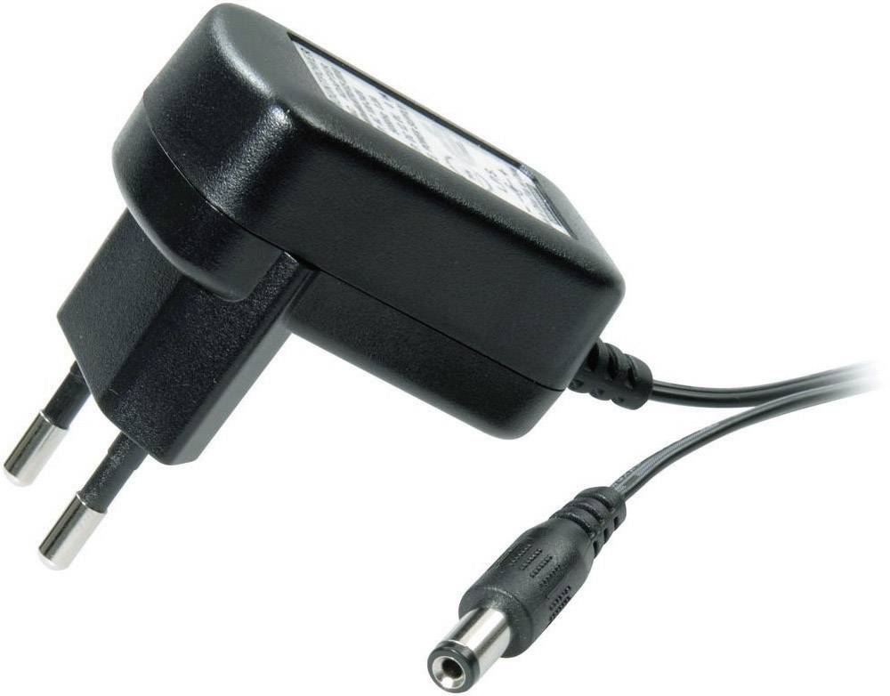 Un bloc d'alimentation noir avec une fiche européenne et un câble connecté.