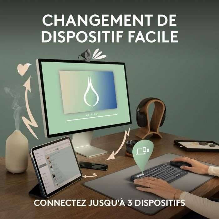 Logitech Pebble Keys 2 K380s, Mini, Sans fil, Bluetooth, Commutateur de touche « ciseaux », AZERTY, Rose-2