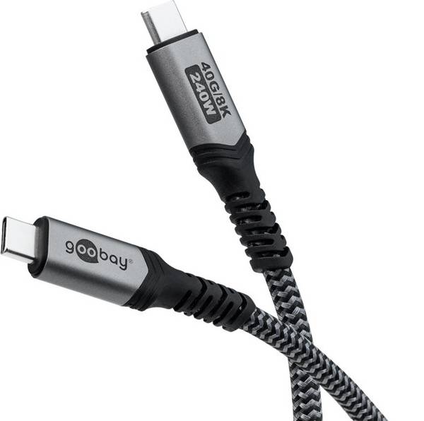 Câble USB-C™ 4.0, USB4™, noir ; argent 240 W, 5 A, 40 Gbit/s, Power Delivery, gaine textile 0,5 Meter