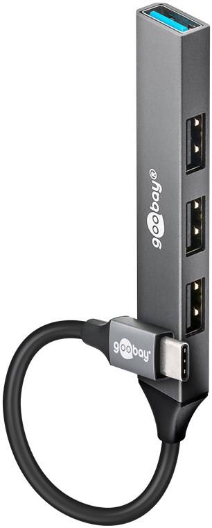 Hub USB 4 ports Goobay Slim, USB-C™ vers USB-A, USB 3.2 - Connecteur USB-C™ (USB 3.2) > 1x prise USB-A (USB 3.2), 3x...-0