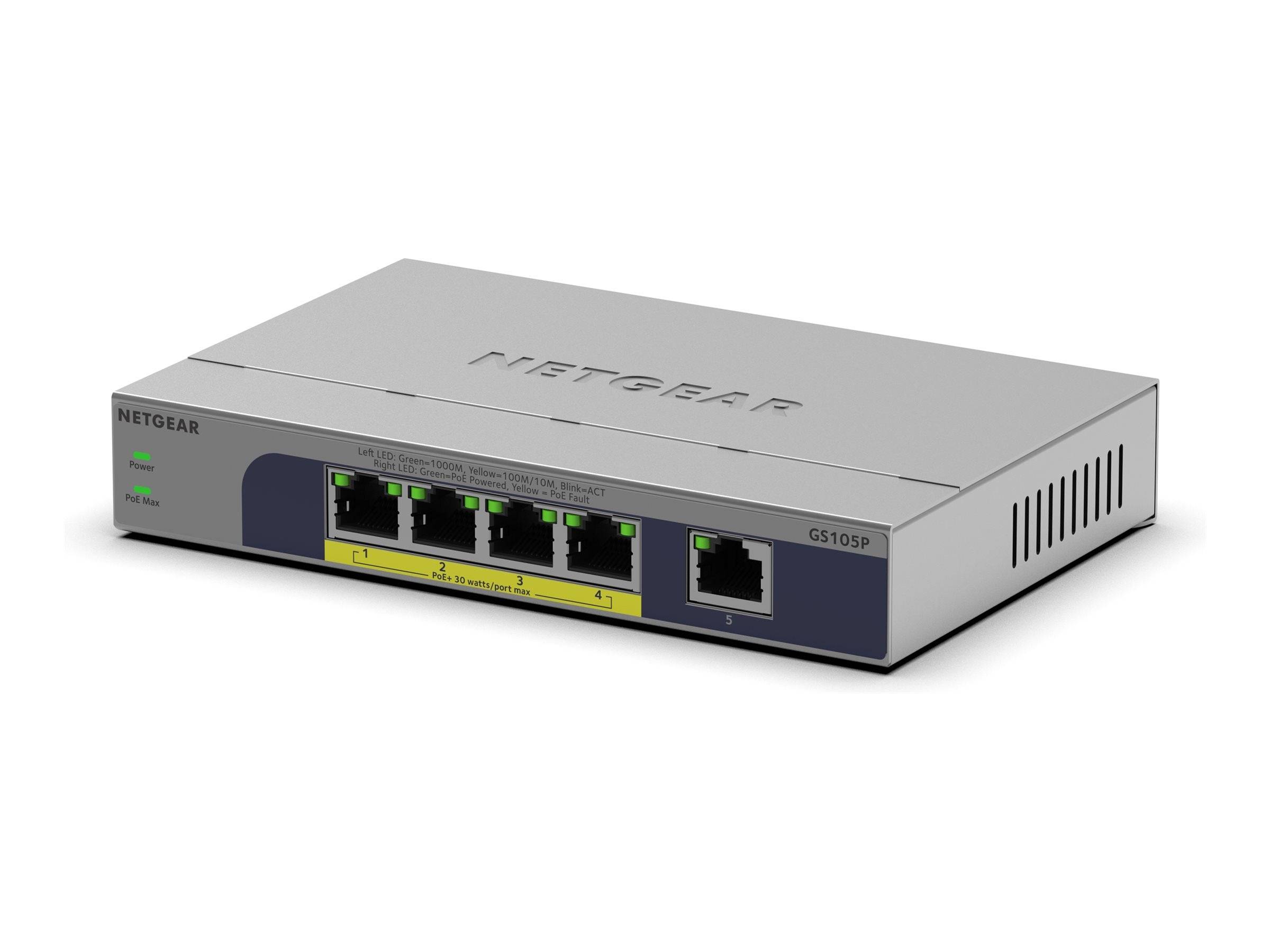 NETGEAR GS105P, Non-géré, Gigabit Ethernet (10/100/1000), Full duplex, Connexion Ethernet, supportant l'alimentation via-1