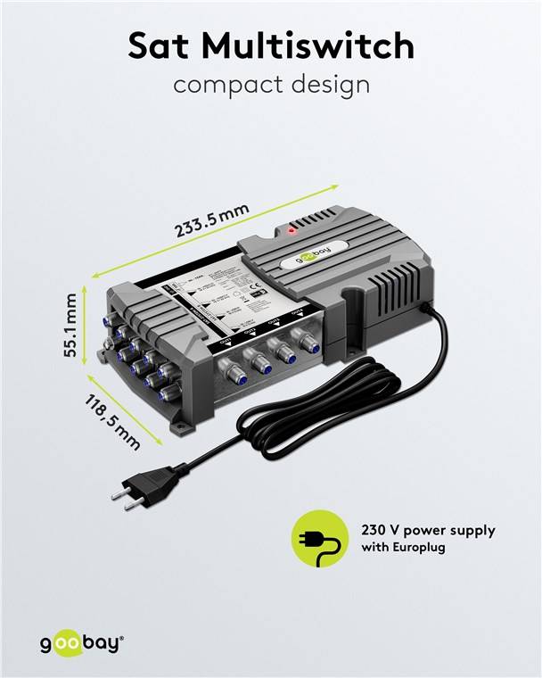Goobay satellite multi-switch 9 entrées/4 sorties - distributeur pour un maximum de 4 participants de deux satellites-3