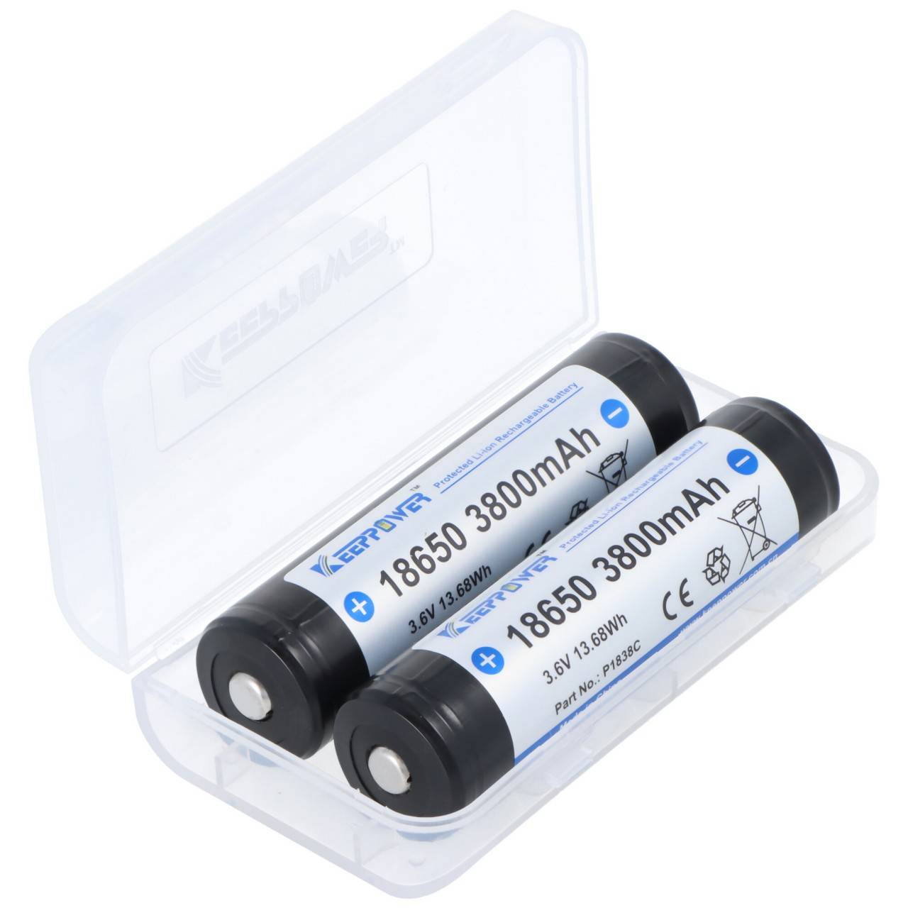 Batterie Li-ion 18650 3800mAh, 3,6V Batterie Li-ion protégée pôle positif surélevé ensemble de 2 avec boîte de rangement-0
