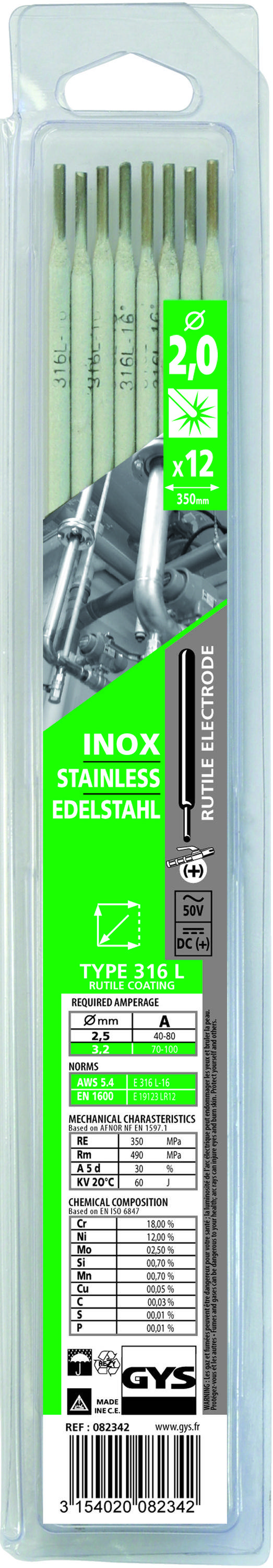 électrodes Gys 316l 2mm Soudage Inox 316l Résistance Corrosion - Gys-0
