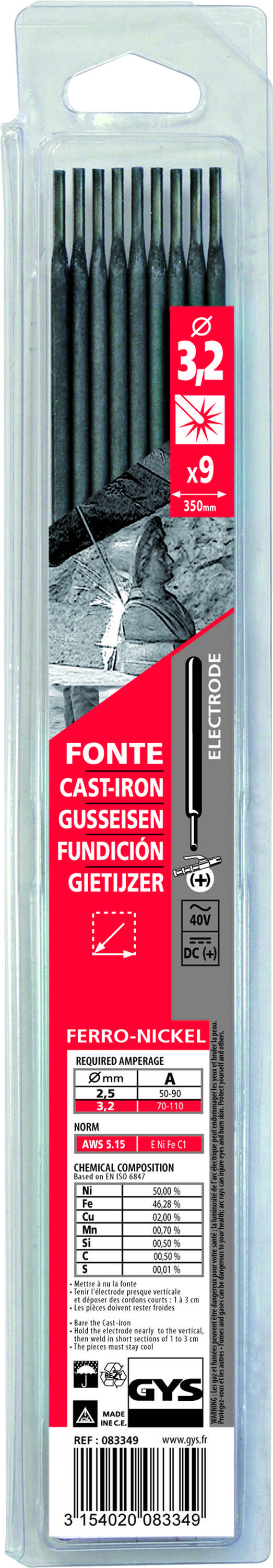 électrodes Fonte Sc 3.2 Gys Soudage Fonte à Froid - Gys-0