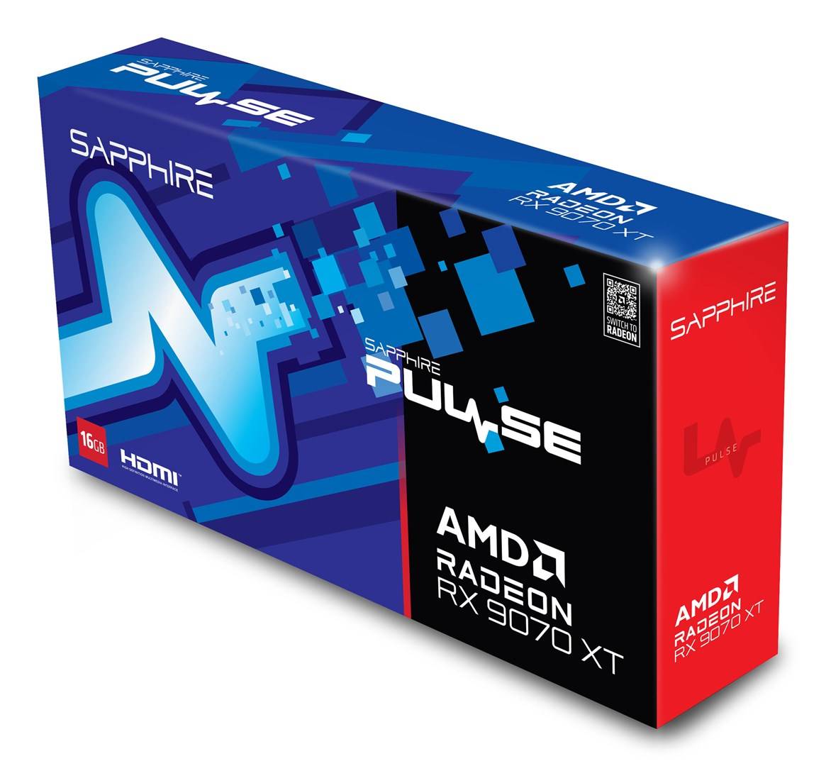 Sapphire PULSE Radeon RX 9070 XT, Radeon RX 9070 XT, 16 Go, GDDR6, 256 bit, 7680 x 4320 pixels, PCI Express x16 5.0-8