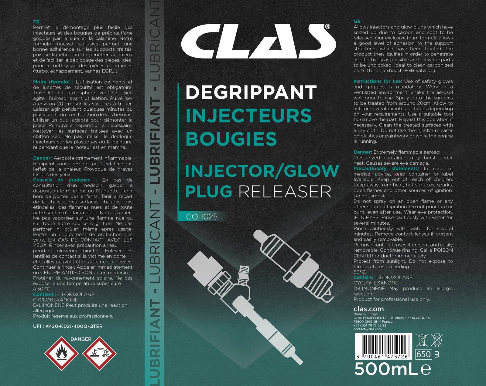 Dégrippant injecteurs/bougies 500ml - CO 1025 - CLAS Equipements-1