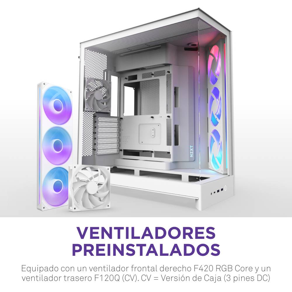 NZXT H9 Flow RGB, Midi Tower, PC, Blanc, ATX, EATX, micro ATX, Mini-ITX, Mesh, SGCC, Verre trempé, 16,5 cm-4