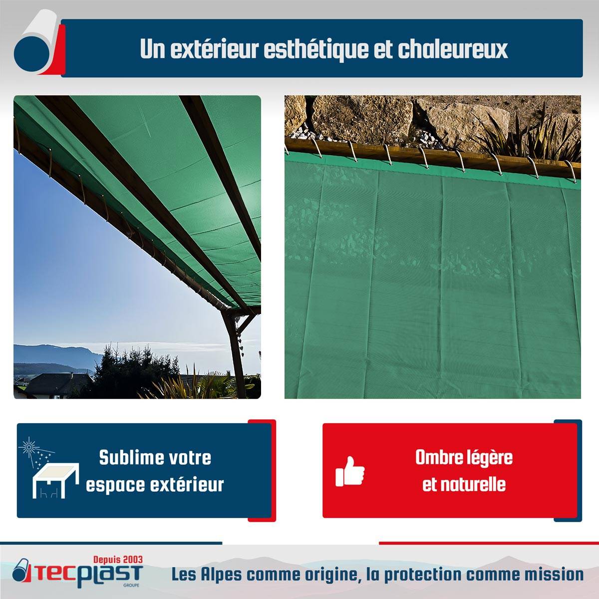 Toile pergola micro-perforée Tecplast mp460pr 2,5x3 m - verte - garantie 5 ans-4