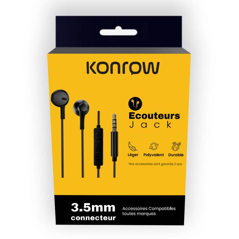 Konrow KE-JACK - Ecouteurs Jack (3,5mm, Noir) - Emballage Original-0