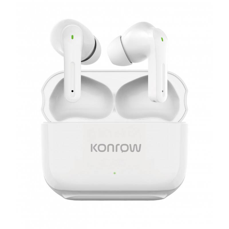Konrow KTWSBT - Écouteurs Bluetooth (10m, Blanc, Version 5.2) - Emballage Original-0