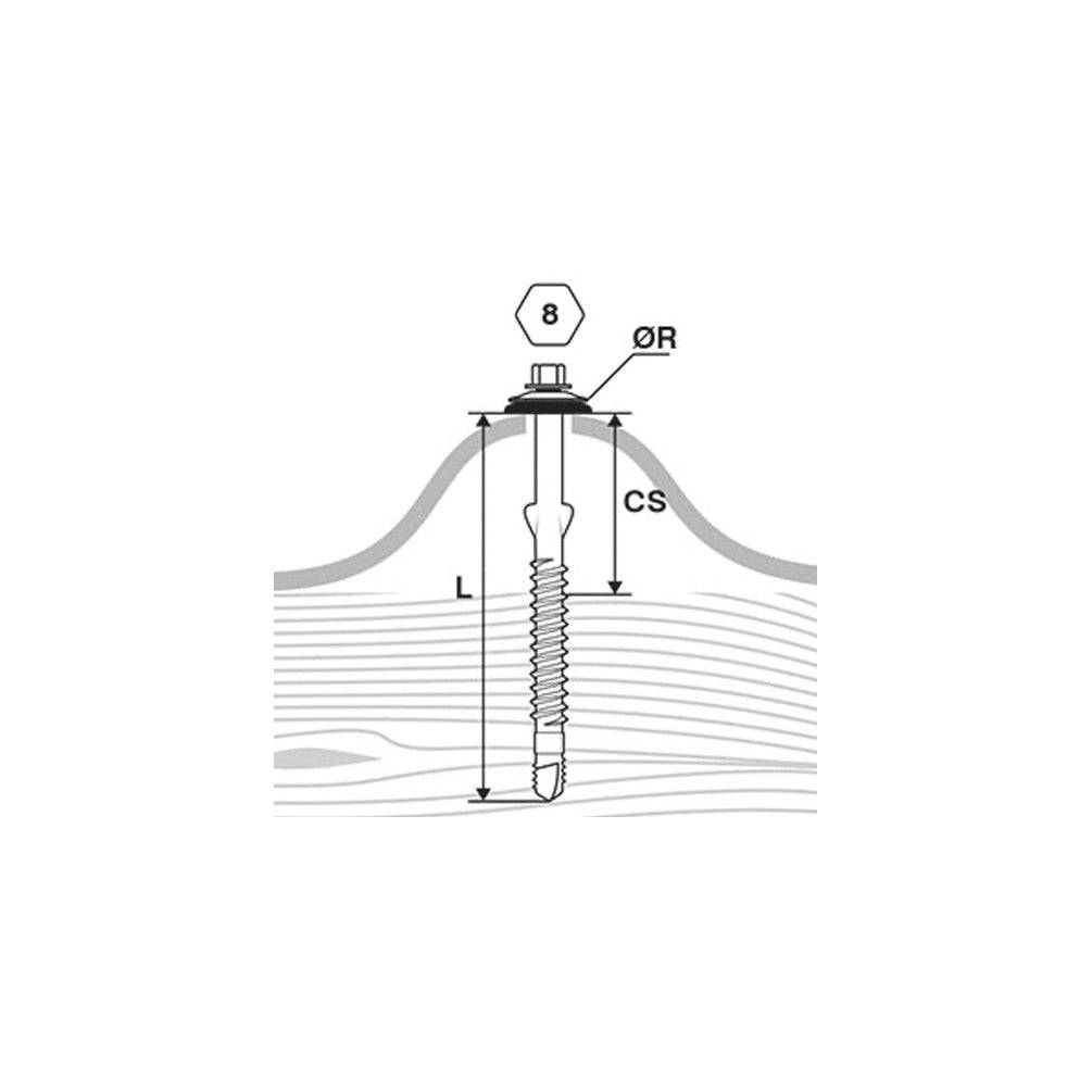 Vis étanches pour fibres-ciment D. 6,5 mm L. 130 mm FIBROTOP-W TH8 pour le bois - 100 PCS - SCELL-IT-2