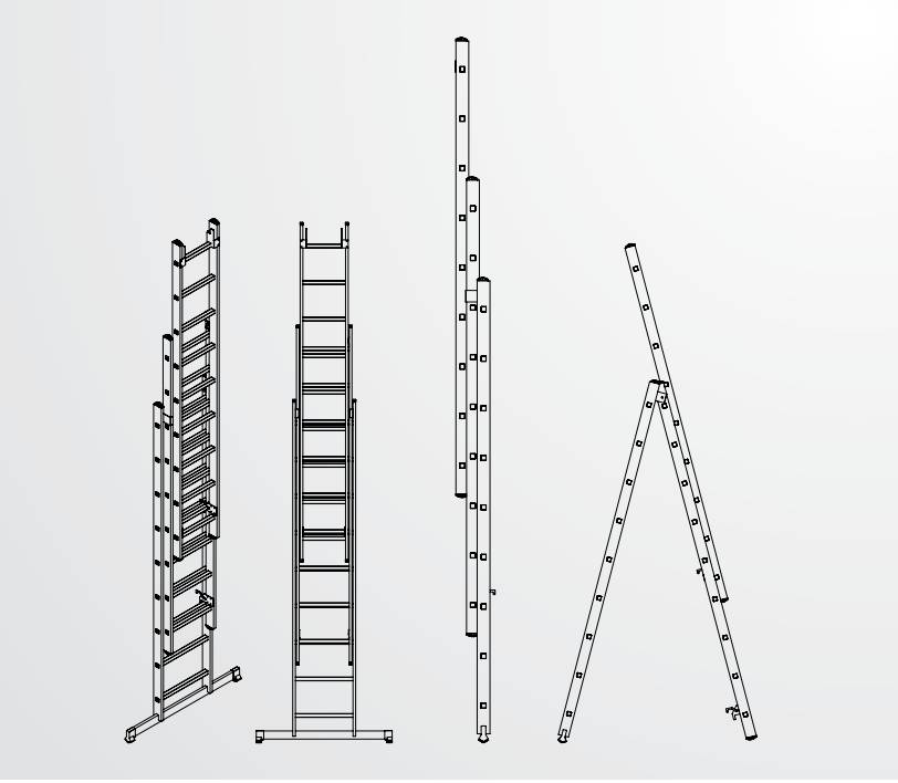 Échelle transformable 3 plans multifonctions 10M, 3 x 15 marches en aluminium antidérapante EN131 SARAYLI 7315-A-1